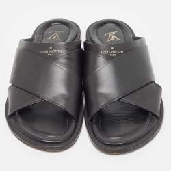 Louis Vuitton Black Leather Foch Slides Size 41
