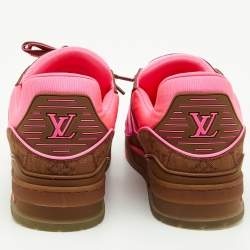 Louis Vuitton Neon Pink/Brown Leather and Fabric Trainer Sneakers Size 43