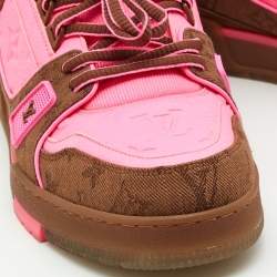 Louis Vuitton Neon Pink/Brown Leather and Fabric Trainer Sneakers Size 43