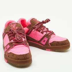 Louis Vuitton Neon Pink/Brown Leather and Fabric Trainer Sneakers Size 43