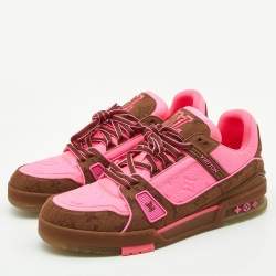 Louis Vuitton Neon Pink/Brown Leather and Fabric Trainer Sneakers Size 43