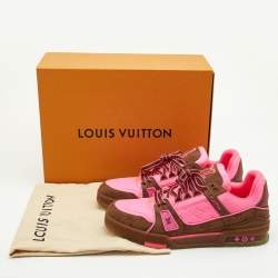 Louis Vuitton Neon Pink/Brown Leather and Fabric Trainer Sneakers Size 43
