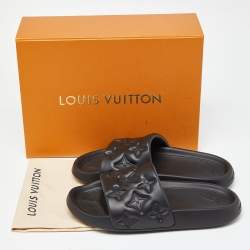Louis Vuitton Black Monogram Rubber Waterfront Mule Sandals Size 42