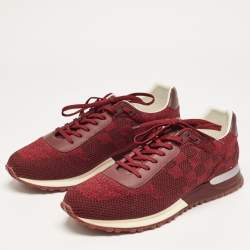 Louis Vuitton Burgundy Knit Fabric and Leather Run Away Sneakers Size 42.5 