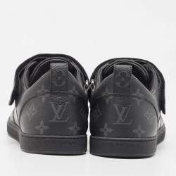 Louis Vuitton Black Leather and Monogram Canvas Velcro Low Top Sneakers Size 42.5