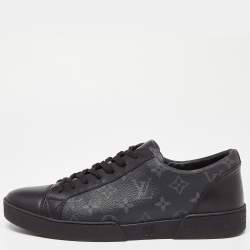 Pre Owned Louis Vuitton Black/Grey Leather and Monogram Canvas Match Up Sneakers Size 43