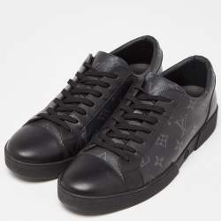 Pre Owned Louis Vuitton Black/Grey Leather and Monogram Canvas Match Up Sneakers Size 43