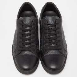 Pre Owned Louis Vuitton Black/Grey Leather and Monogram Canvas Match Up Sneakers Size 43