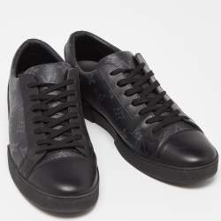 Pre Owned Louis Vuitton Black/Grey Leather and Monogram Canvas Match Up Sneakers Size 43