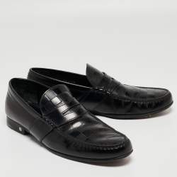 Louis Vuitton Black Damier Leather Santiago Loafers Size 43