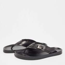Louis Vuitton Black Leather Thong Flat Slides Size 42