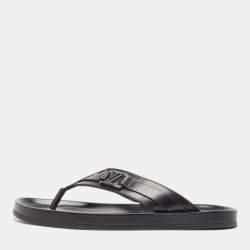Louis Vuitton Black Leather Thong Flat Slides Size 42