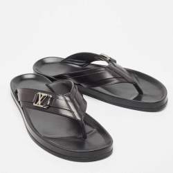 Louis Vuitton Black Leather Thong Flat Slides Size 42