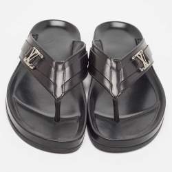 Louis Vuitton Black Leather Thong Flat Slides Size 42
