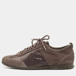 Louis Vuitton Brown Suede And Monogram Satin Low Top Sneakers Size 39.5