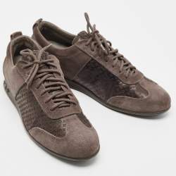 Louis Vuitton Brown Suede And Monogram Satin Low Top Sneakers Size 39.5