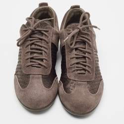 Louis Vuitton Brown Suede And Monogram Satin Low Top Sneakers Size 39.5