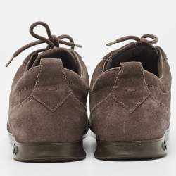 Louis Vuitton Brown Suede And Monogram Satin Low Top Sneakers Size 39.5