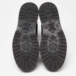 Pre Owned Louis Vuitton Black Leather LV Print Ice Ankle Boots Size 44