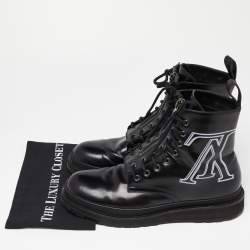 Pre Owned Louis Vuitton Black Leather LV Print Ice Ankle Boots Size 44