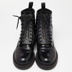 Pre Owned Louis Vuitton Black Leather LV Print Ice Ankle Boots Size 44