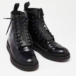 Pre Owned Louis Vuitton Black Leather LV Print Ice Ankle Boots Size 44