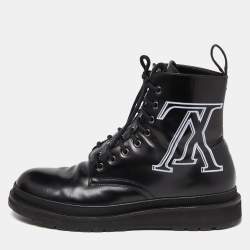 Pre Owned Louis Vuitton Black Leather LV Print Ice Ankle Boots Size 44
