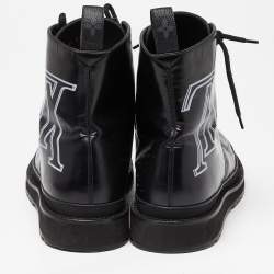 Pre Owned Louis Vuitton Black Leather LV Print Ice Ankle Boots Size 44