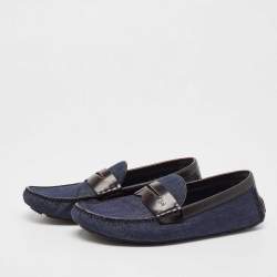 Louis Vuitton Blue Denim And Brown Leather Penny Loafers Size 43