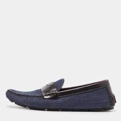 Louis Vuitton Blue Denim And Brown Leather Penny Loafers Size 43