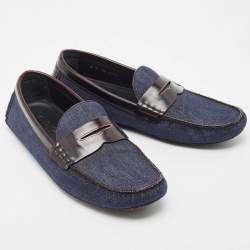 Louis Vuitton Blue Denim And Brown Leather Penny Loafers Size 43