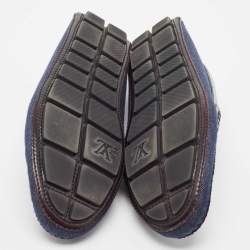 Louis Vuitton Blue Denim And Brown Leather Penny Loafers Size 43