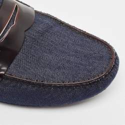 Louis Vuitton Blue Denim And Brown Leather Penny Loafers Size 43