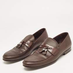 مملوكة مسبقًا Louis Vuitton Brown Damier Leather Slip On Loafers Size 43