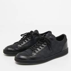 Pre Owned Louis Vuitton Black Leather and Nylon Low Top Sneakers Size 41 