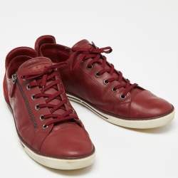 Louis Vuitton Burgundy Damier Embossed Leather Challenge Zip Up Sneakers Size 46
