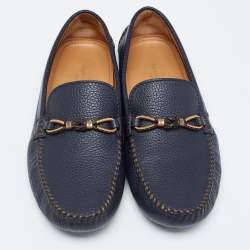 Pre Owned Louis Vuitton Navy Blue Epi Leather Raspail Slip On Loafers Size 42