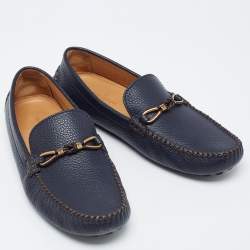 Pre Owned Louis Vuitton Navy Blue Epi Leather Raspail Slip On Loafers Size 42