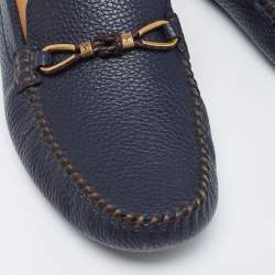 Pre Owned Louis Vuitton Navy Blue Epi Leather Raspail Slip On Loafers Size 42