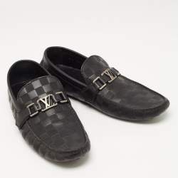 Pre Owned Louis Vuitton Black Damier Embossed Leather Hockenheim Loafers Size 43