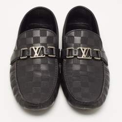 Pre Owned Louis Vuitton Black Damier Embossed Leather Hockenheim Loafers Size 43