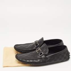 Pre Owned Louis Vuitton Black Damier Embossed Leather Hockenheim Loafers Size 43