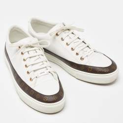 Louis Vuitton White/Brown Leather and Monogram Canvas Stellar Low Top Sneakers Size 41