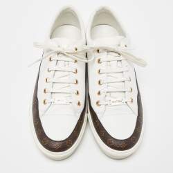 Louis Vuitton White/Brown Leather and Monogram Canvas Stellar Low Top Sneakers Size 41