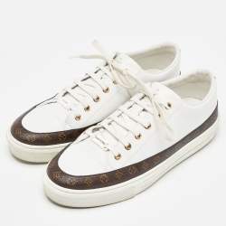 Louis Vuitton White/Brown Leather and Monogram Canvas Stellar Low Top Sneakers Size 41