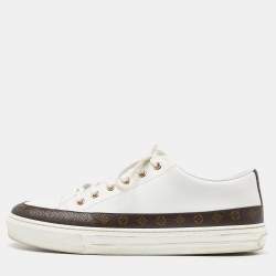 Louis Vuitton White/Brown Leather and Monogram Canvas Stellar Low Top Sneakers Size 41