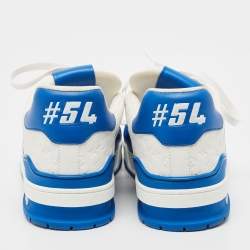 Pre Owned Louis Vuitton Blue/White Leather LV Trainer Sneakers Size 45