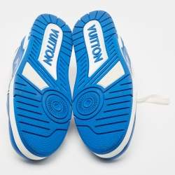 Pre Owned Louis Vuitton Blue/White Leather LV Trainer Sneakers Size 45
