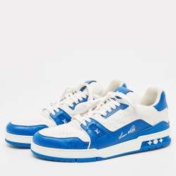 Pre Owned Louis Vuitton Blue/White Leather LV Trainer Sneakers Size 45