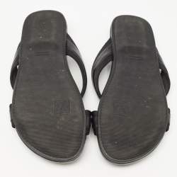 Louis Vuitton Black Leather and Canvas Criss Cross Slides Size 44